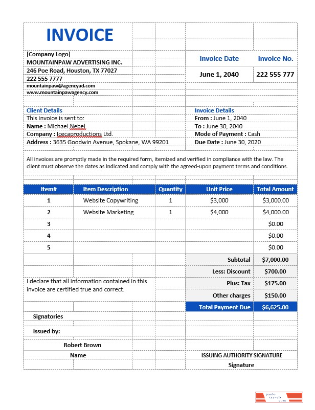 Professional Advertising Agency Invoice Template PSD template